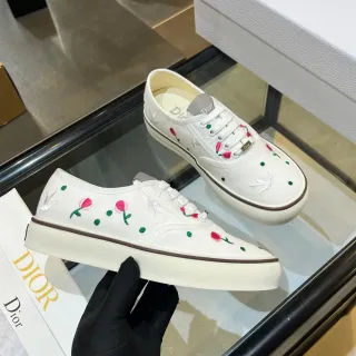 Dior B23 Chaussures Lifestyle Blanches et Roses Broderie Florale Toile Supérieure