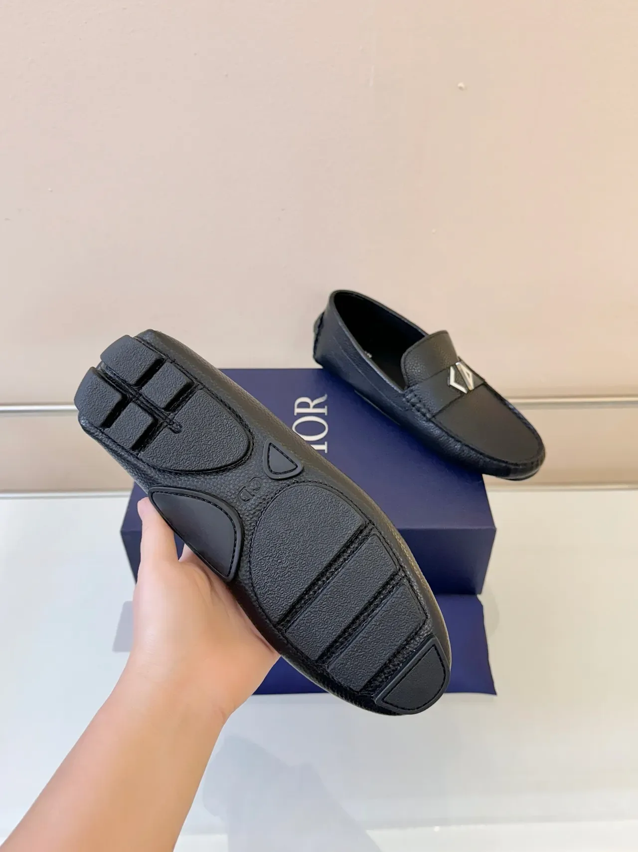 Dior B27 Black Pebbled Leather Metal Geometric Buckle Loafer 5