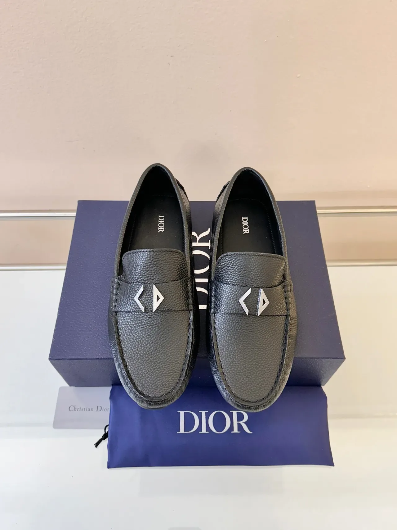 Dior B27 Black Pebbled Leather Metal Geometric Buckle Loafer 6