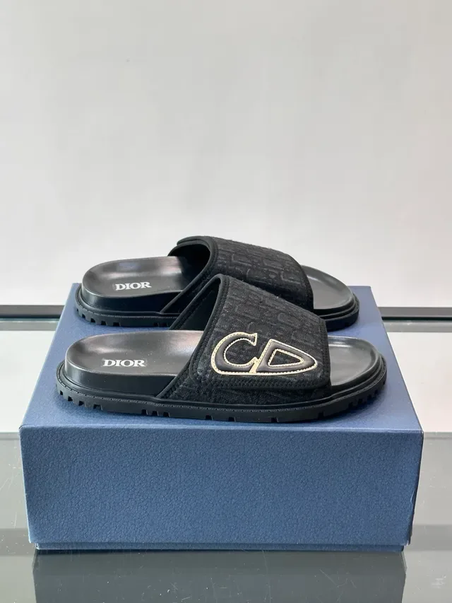 Dior B27 Black White Monogrammed Strap CD Logo Emblem Slippers 2