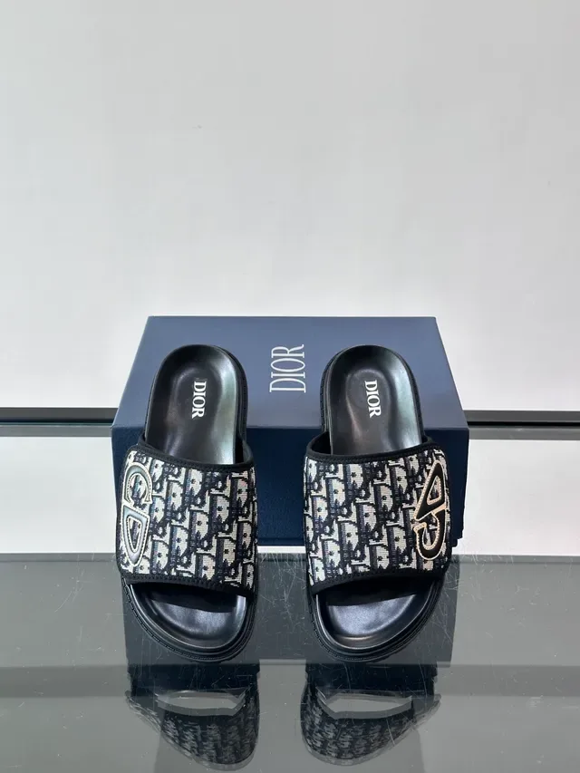 Dior B27 Black White Monogrammed Strap CD Logo Emblem Slippers 6