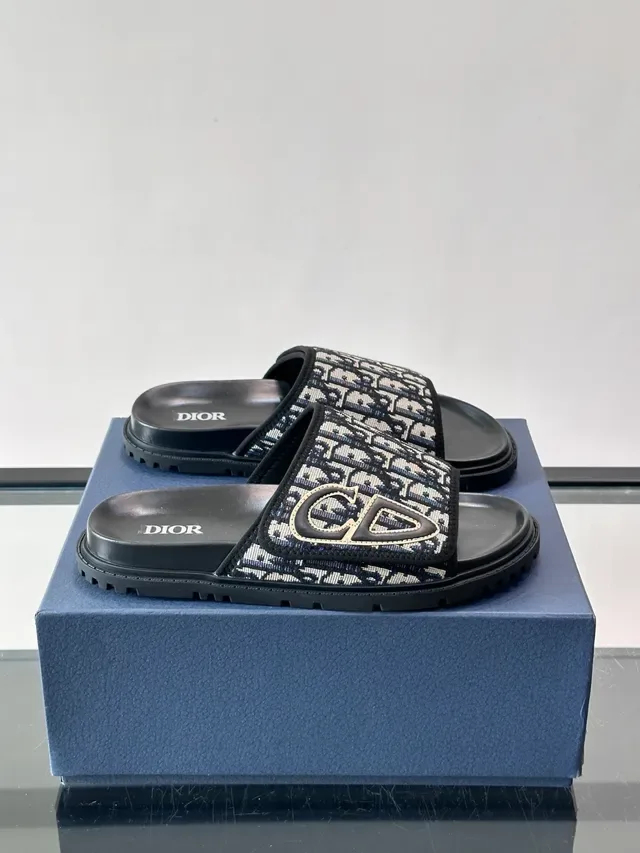 Dior B27 Black White Monogrammed Strap CD Logo Emblem Slippers 8