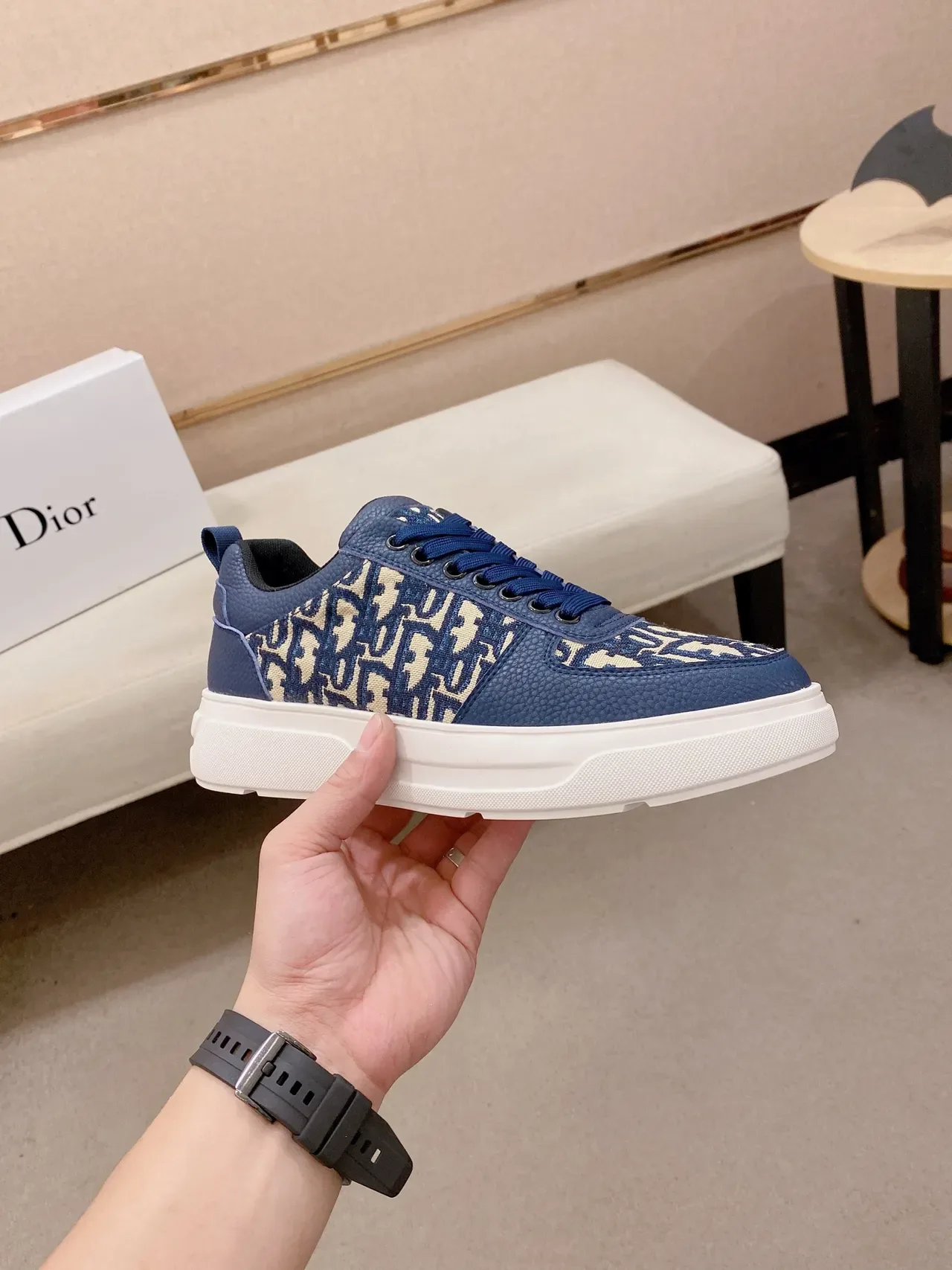 Dior B27 Monogram Navy et Beige Lifestyle Sneakers 5