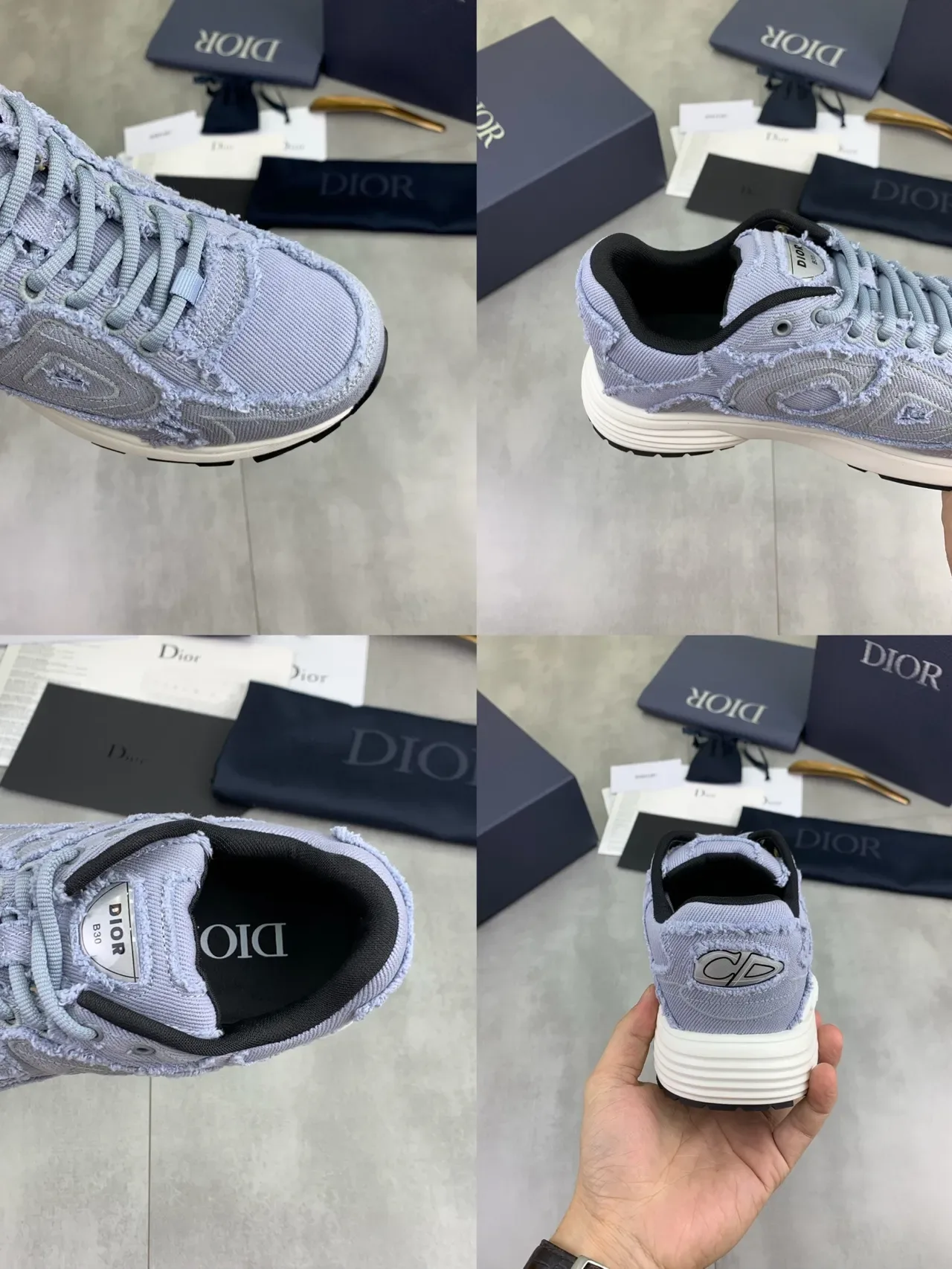 Dior B30 Lavender Frayed-Edge Lifestyle Sneakers 2