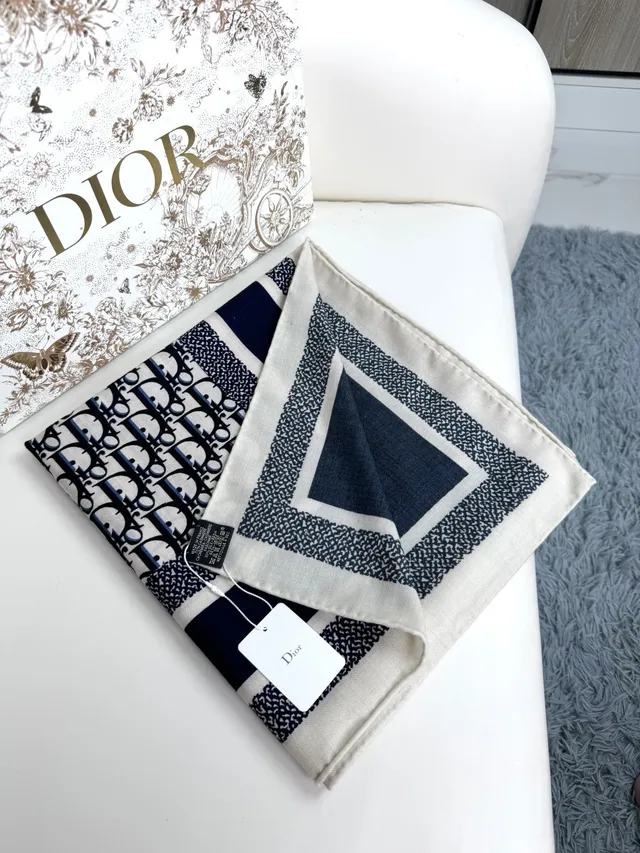 Dior Beige Black Geometric Pattern Herringbone Weave Scarve 6