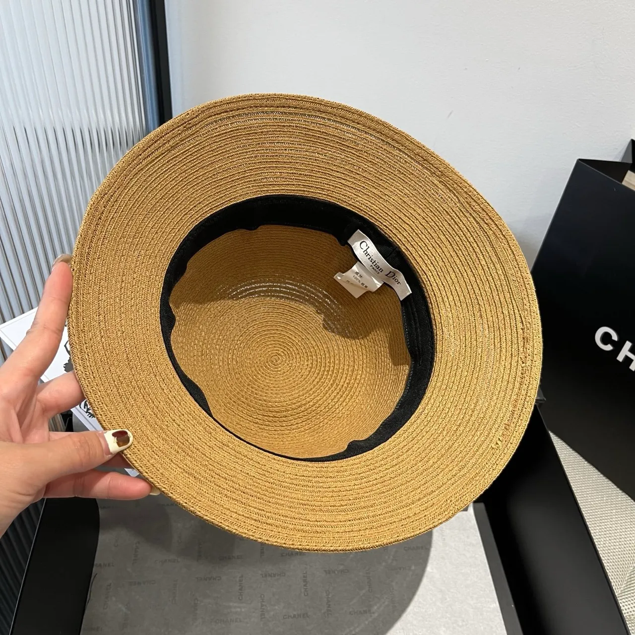 Dior Beige Noir Paille Tressée Couronne Structurée Fedora 4