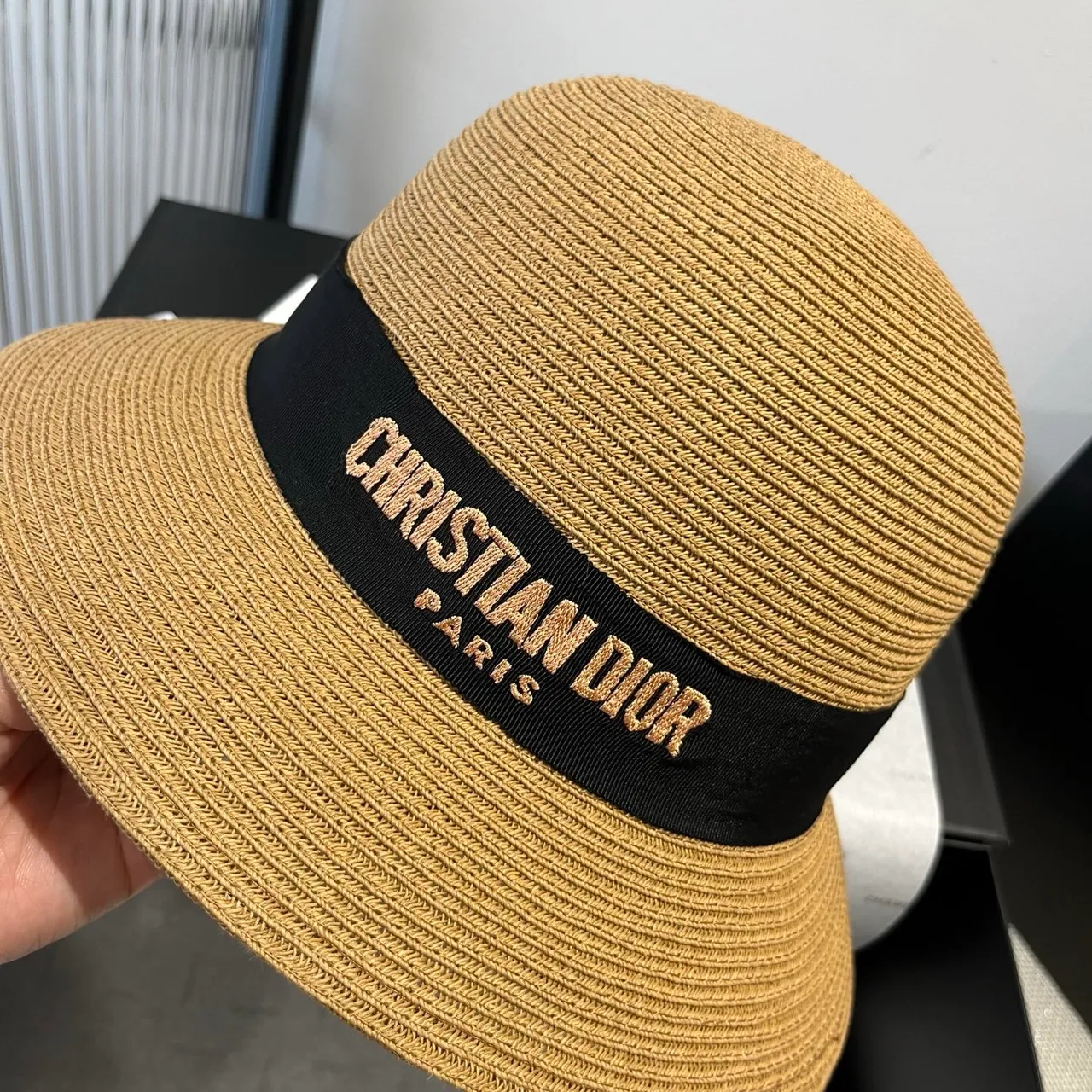 Dior Beige Noir Paille Tressée Couronne Structurée Fedora 5