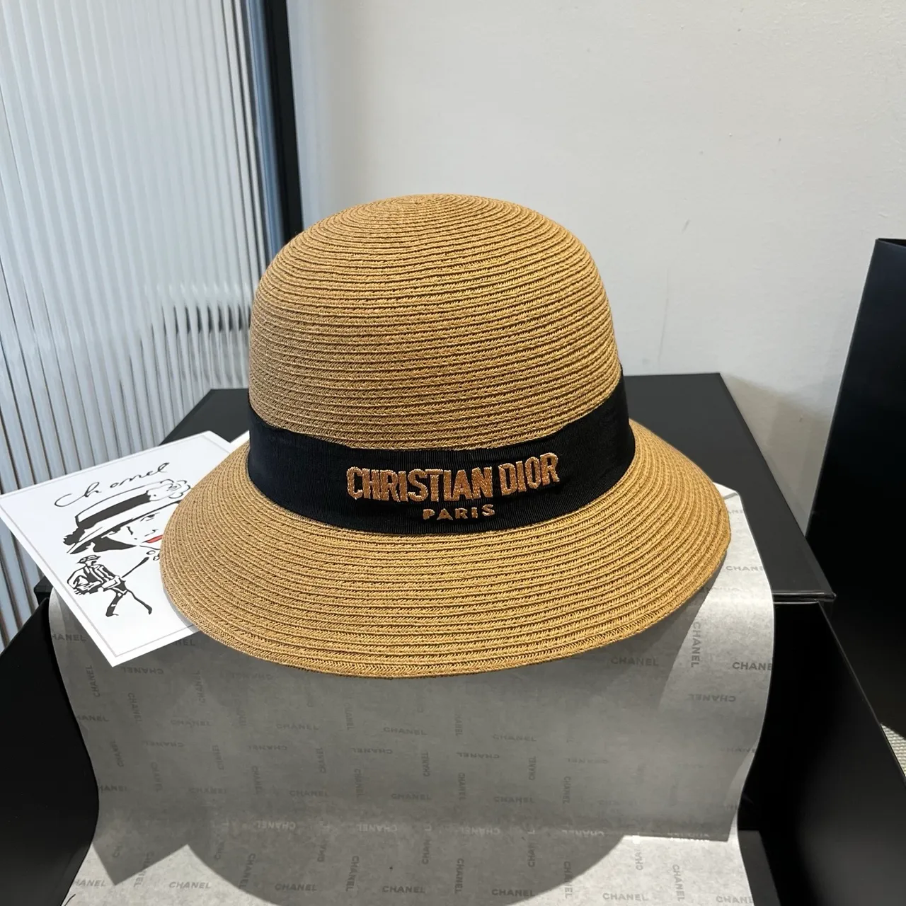 Dior Beige Noir Paille Tressée Couronne Structurée Fedora 8