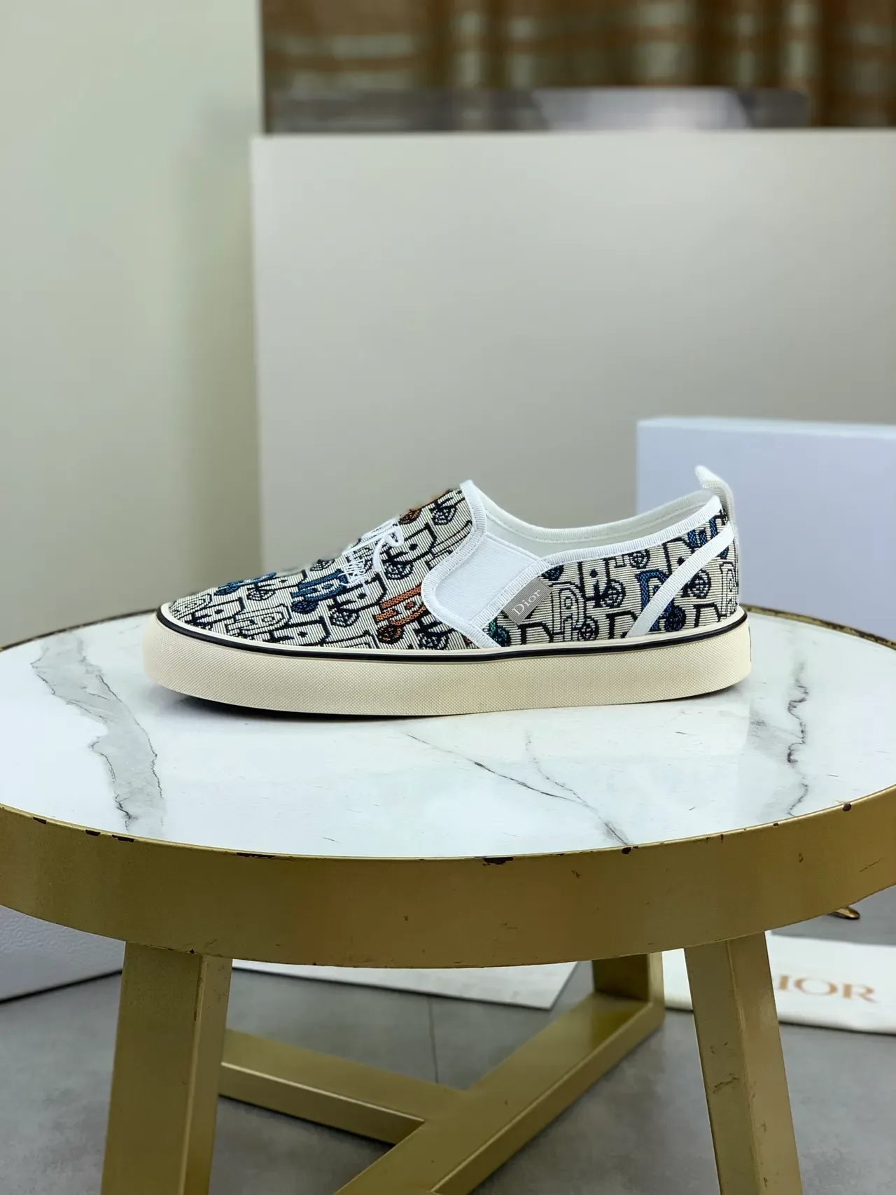 Dior Beige Multicolor Slip-On Jacquard Logo-Print Chaussures Lifestyle 5