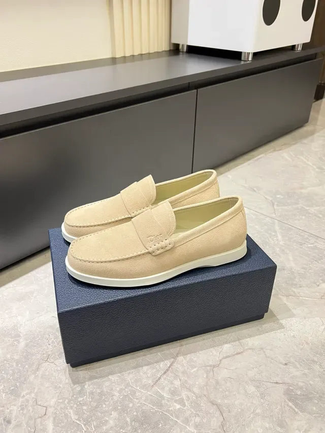 Dior Beige White Suede Upper Rubber Sole Loafer 4