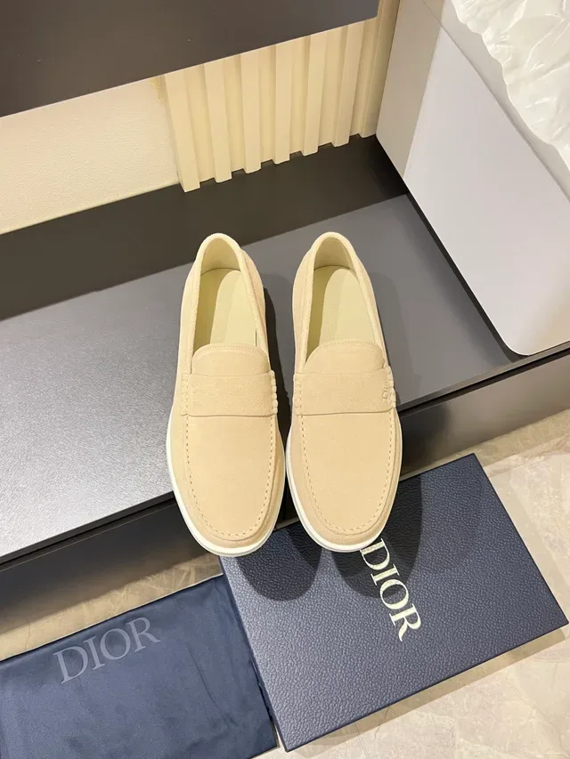 Dior Beige White Suede Upper Rubber Sole Loafer 5