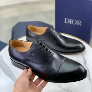 Dior Black Beige Cap-Toe Polished Leather Oxford Shoes