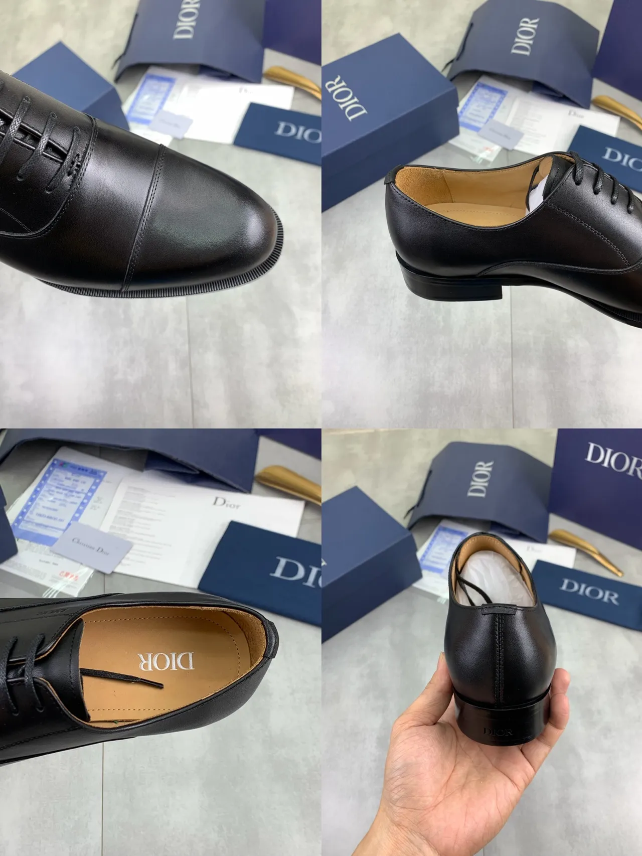 Dior Chaussures Oxford Cuir Poli Noir Beige Embout Cap-Toe 2