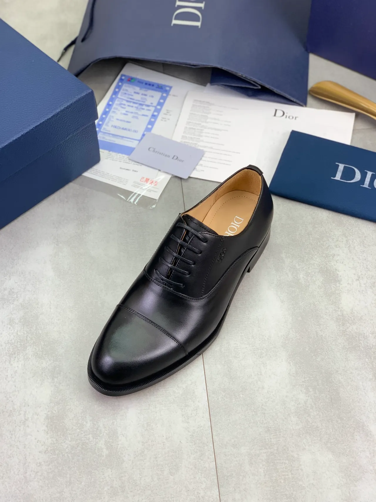 Dior Chaussures Oxford Cuir Poli Noir Beige Embout Cap-Toe 4