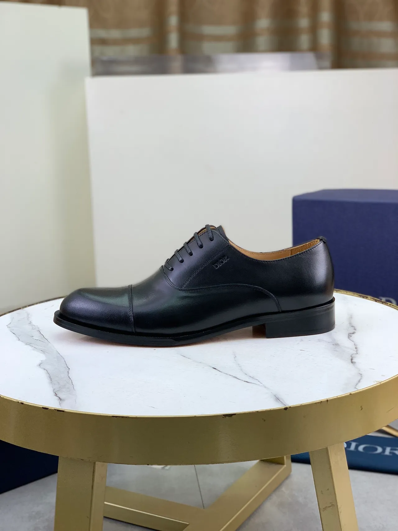 Dior Chaussures Oxford Cuir Poli Noir Beige Embout Cap-Toe 6