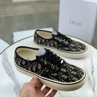Dior Black Beige Monogrammed Canvas Low-Top Lace-Up Lifestyle Sneakers