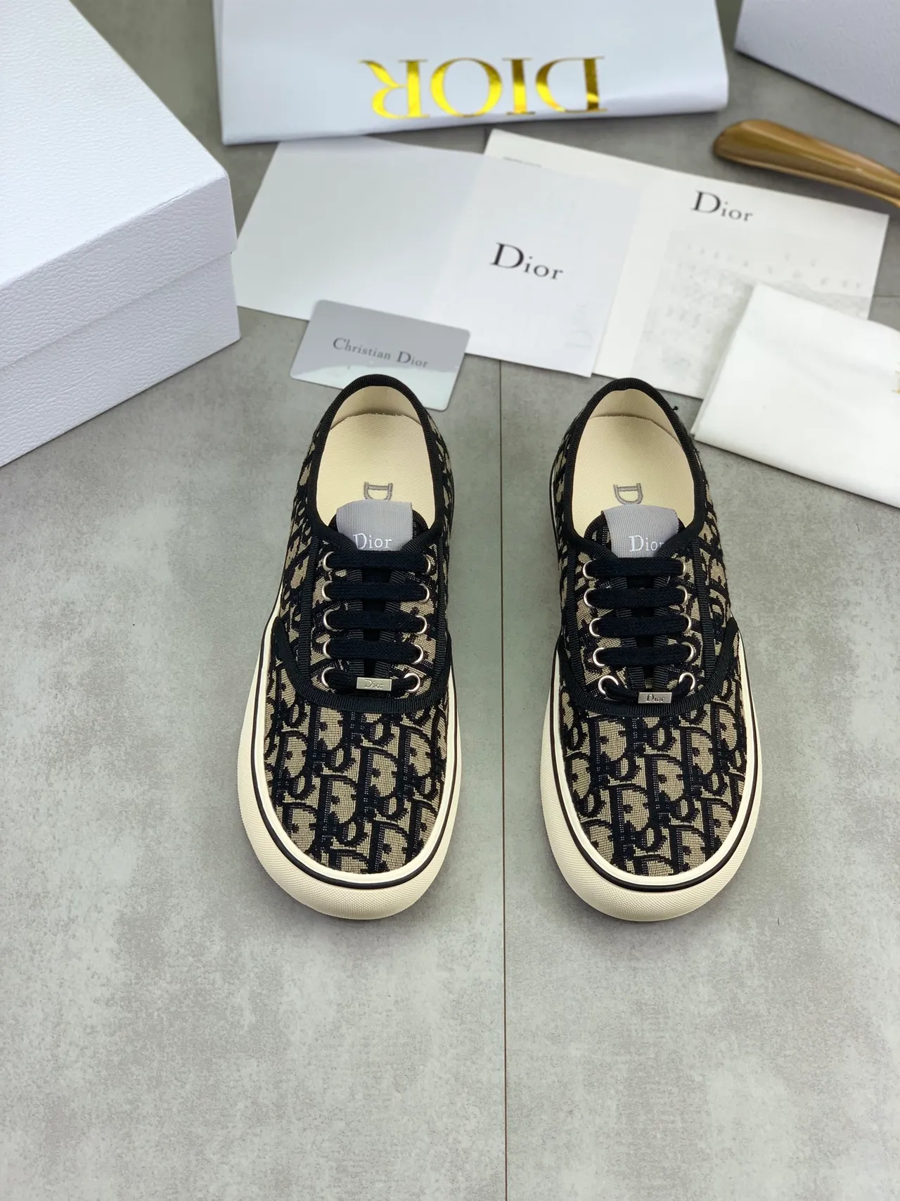 Dior Black Beige Monogrammed Canvas Low-Top Lace-Up Lifestyle Sneakers 5