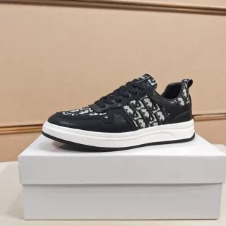 Dior أسود بيج Oblique Jacquard ألواح مائلة طبقات جلد حذاء رياضي أسلوب حياة