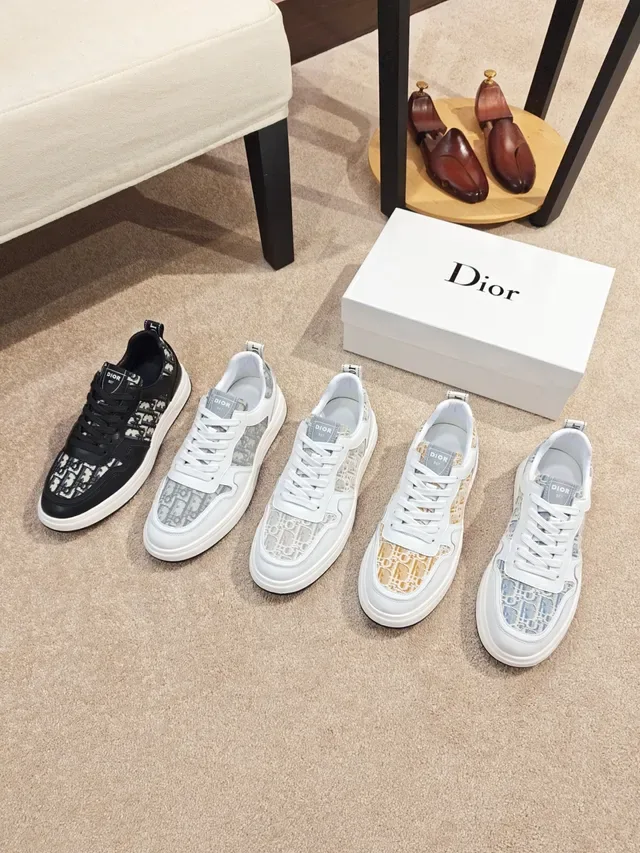 Dior Preto Beige Painéis Obliquo de Jacquard Recubrimientos de Couro Sneakers Lifestyle 2