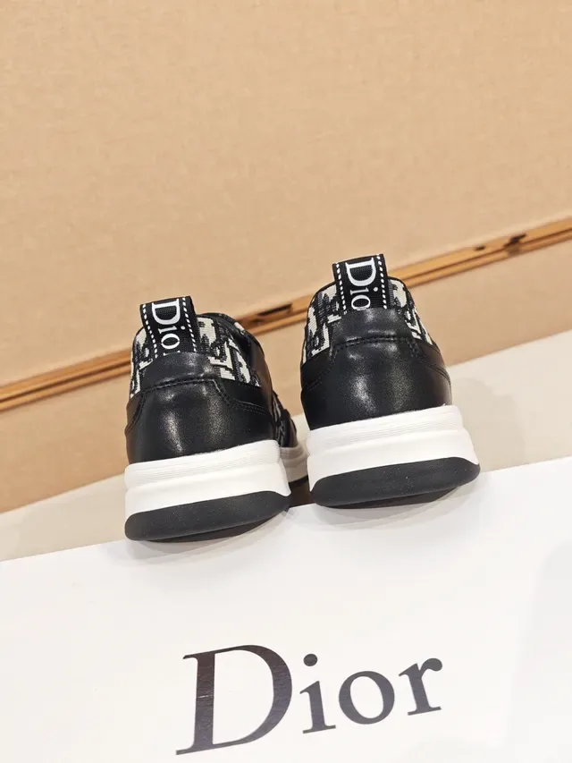 Dior Preto Beige Painéis Obliquo de Jacquard Recubrimientos de Couro Sneakers Lifestyle 4