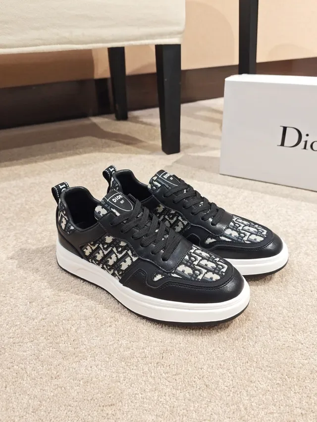 Dior Preto Beige Painéis Obliquo de Jacquard Recubrimientos de Couro Sneakers Lifestyle 5
