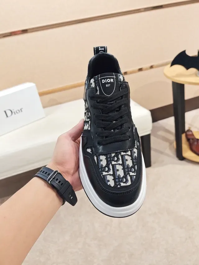 Dior Preto Beige Painéis Obliquo de Jacquard Recubrimientos de Couro Sneakers Lifestyle 6
