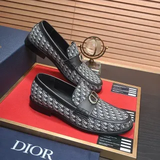 Dior काला बहुरंगी ओब्लिक जैक्वार्ड फैब्रिक लेदर स्ट्रैप लूफर