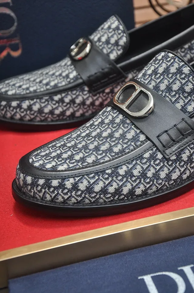 Dior Black Multicolor Oblique Jacquard Fabric Leather Strap Loafer 3