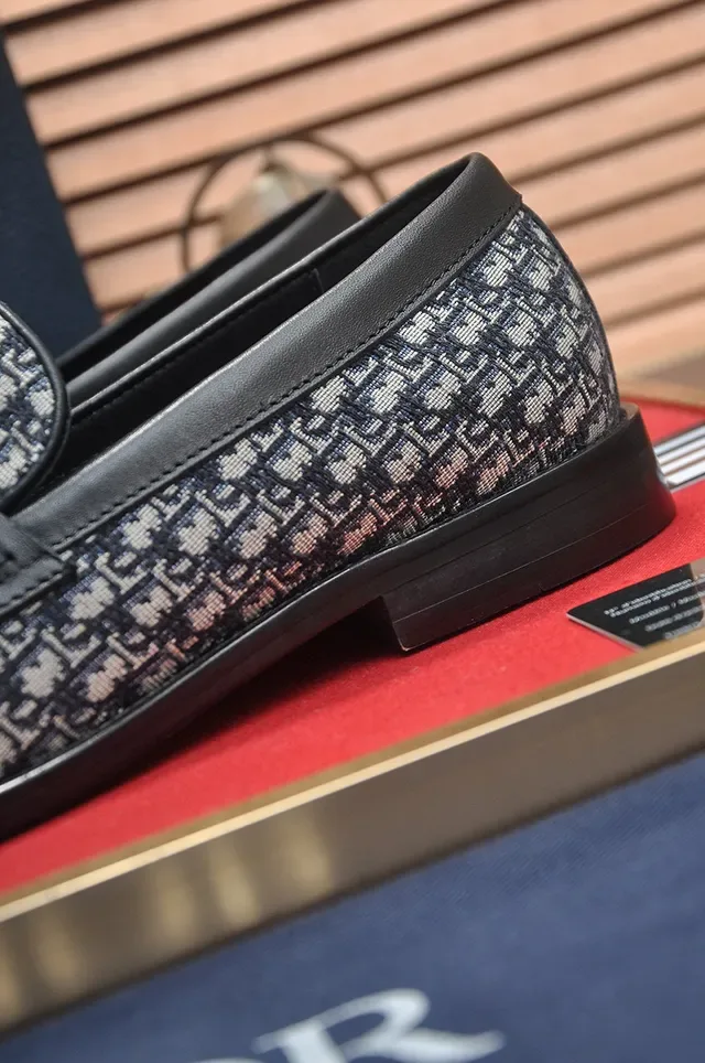 Dior Black Multicolor Oblique Jacquard Fabric Leather Strap Loafer 4