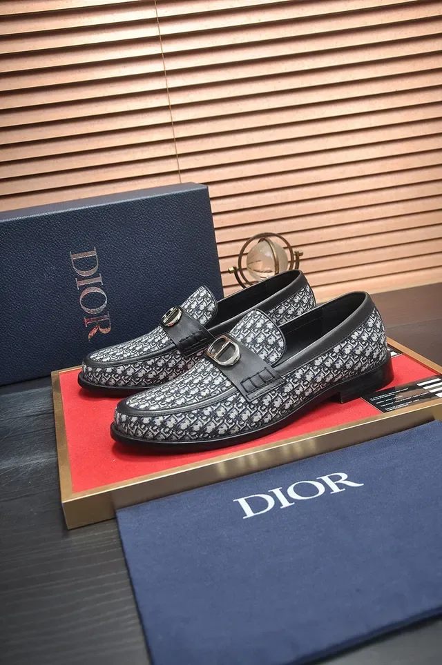 Dior Black Multicolor Oblique Jacquard Fabric Leather Strap Loafer 7