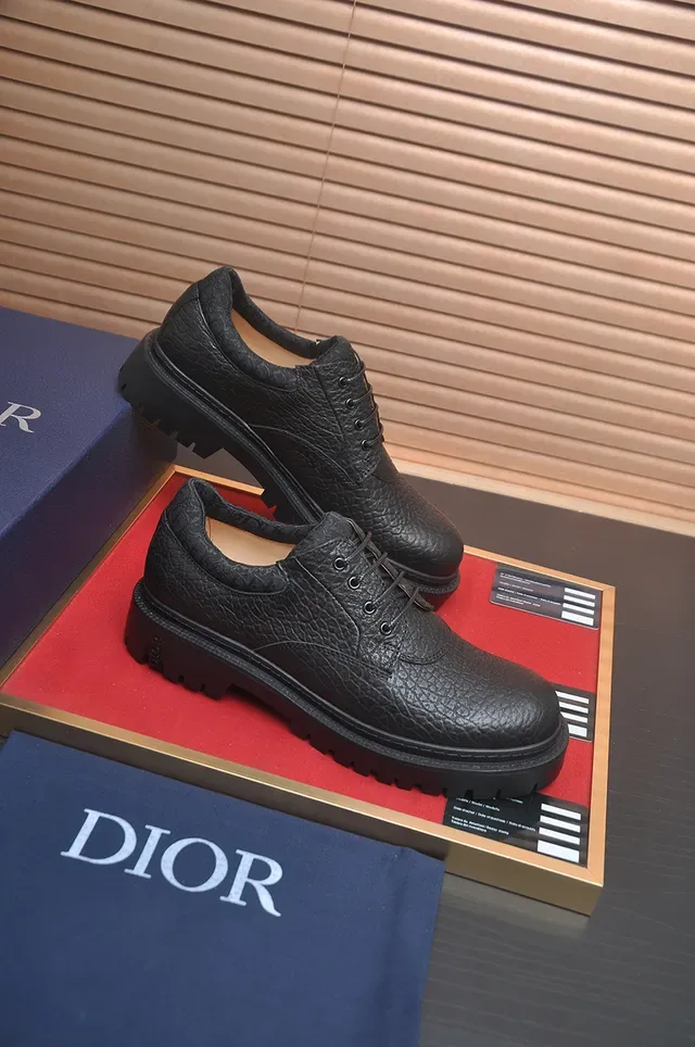 Dior Black Red Pebbled Leather Chunky Lug Sole Derby Shoes 4