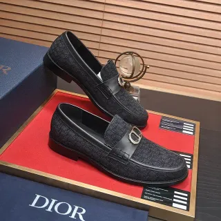 Dior Black Silver Oblique Jacquard Upper Leather Strap Loafer