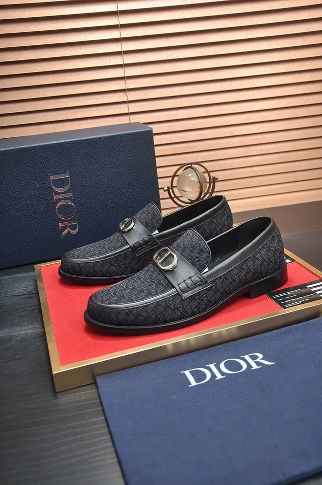 Dior Black Silver Oblique Jacquard Upper Leather Strap Loafer 4