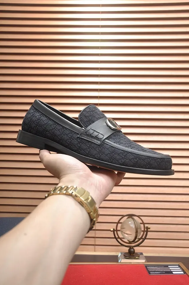 Dior Black Silver Oblique Jacquard Upper Leather Strap Loafer 5
