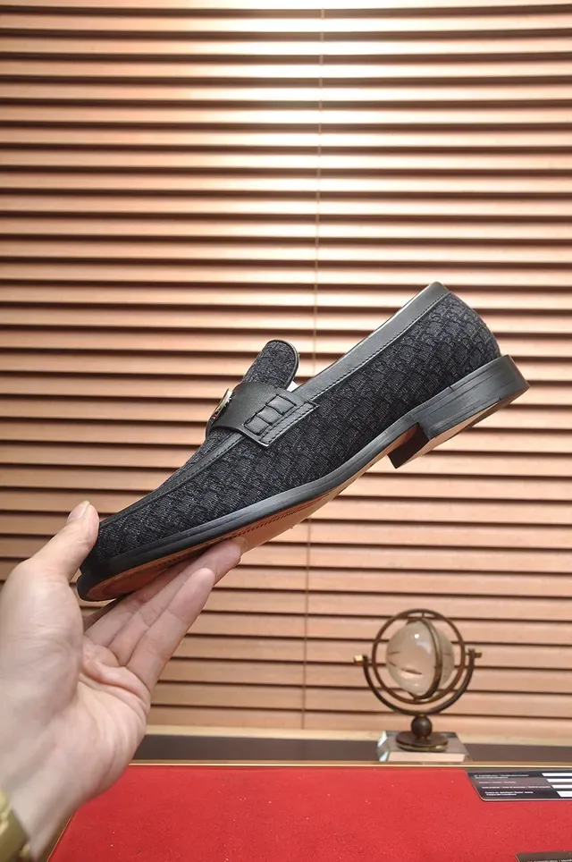 Dior Black Silver Oblique Jacquard Upper Leather Strap Loafer 6