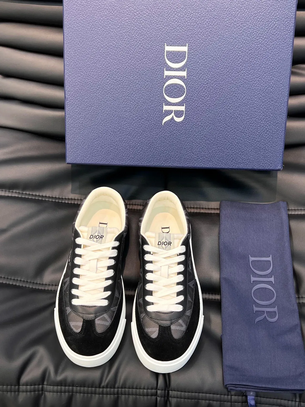 Dior Noir Blanc Basses Hybrides Suede-Mesh Lifestyle Sneakers 3