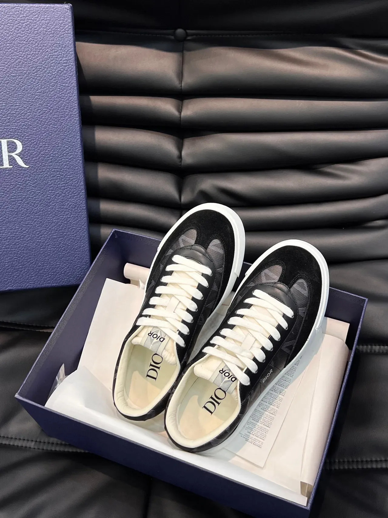 Dior Noir Blanc Basses Hybrides Suede-Mesh Lifestyle Sneakers 4