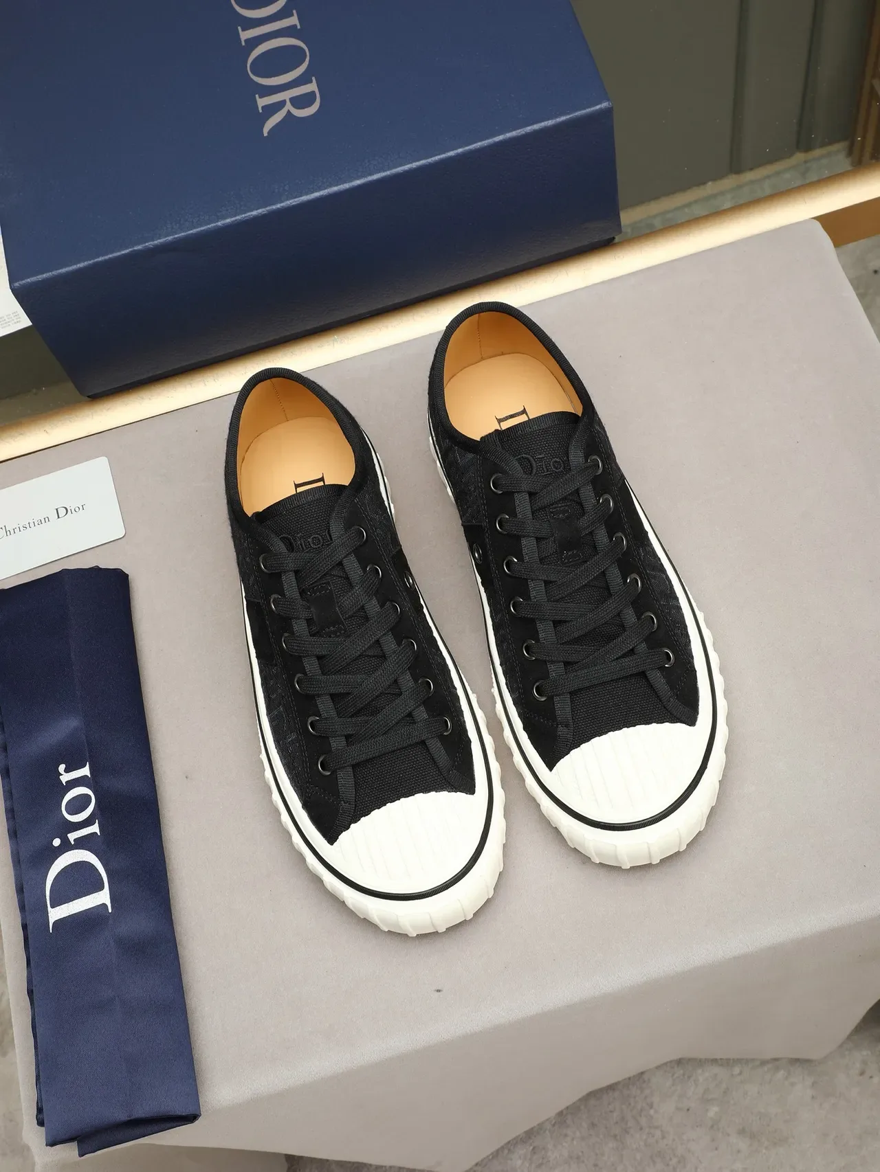 Dior Black White Monogrammed Canvas Suede Panel Lifestyle Sneakers 2