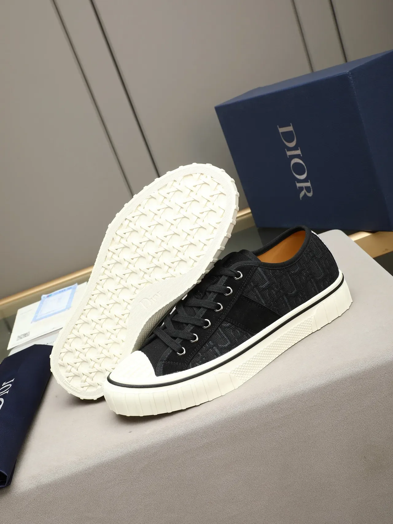 Dior Black White Monogrammed Canvas Suede Panel Lifestyle Sneakers 4