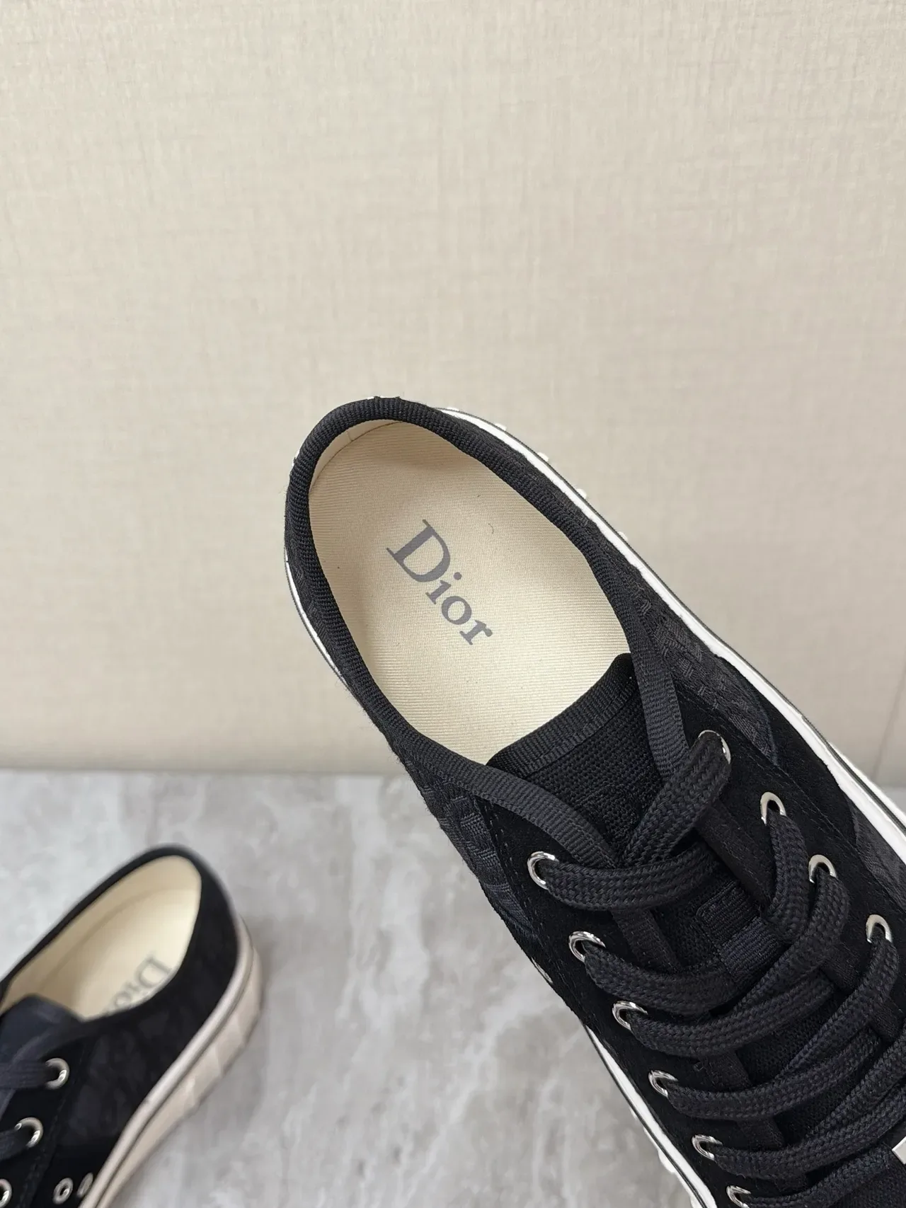Dior Black White Monogrammed Fabric Upper Rubber Toe Cap Sneakers 4