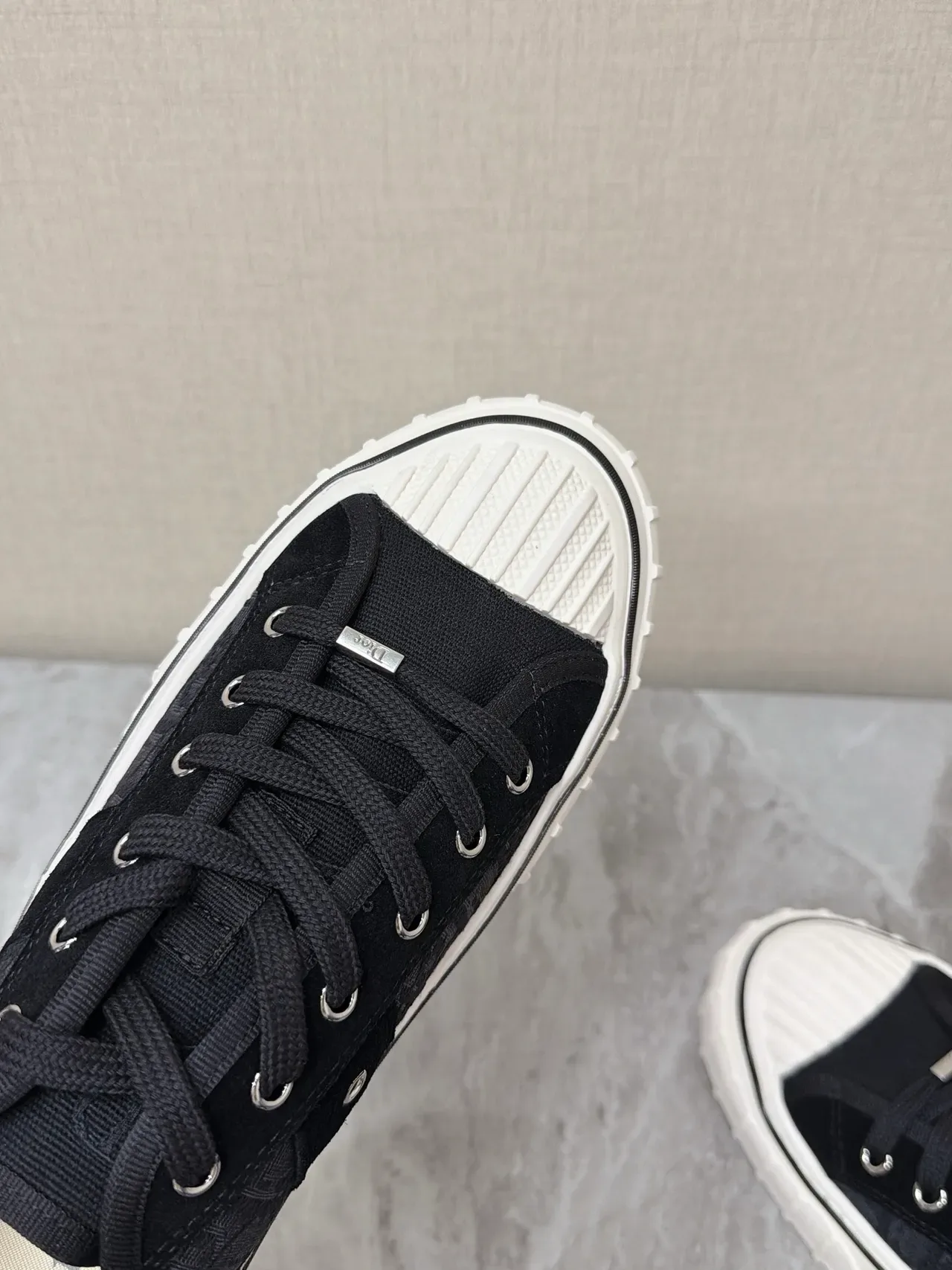 Dior Black White Monogrammed Fabric Upper Rubber Toe Cap Sneakers 5