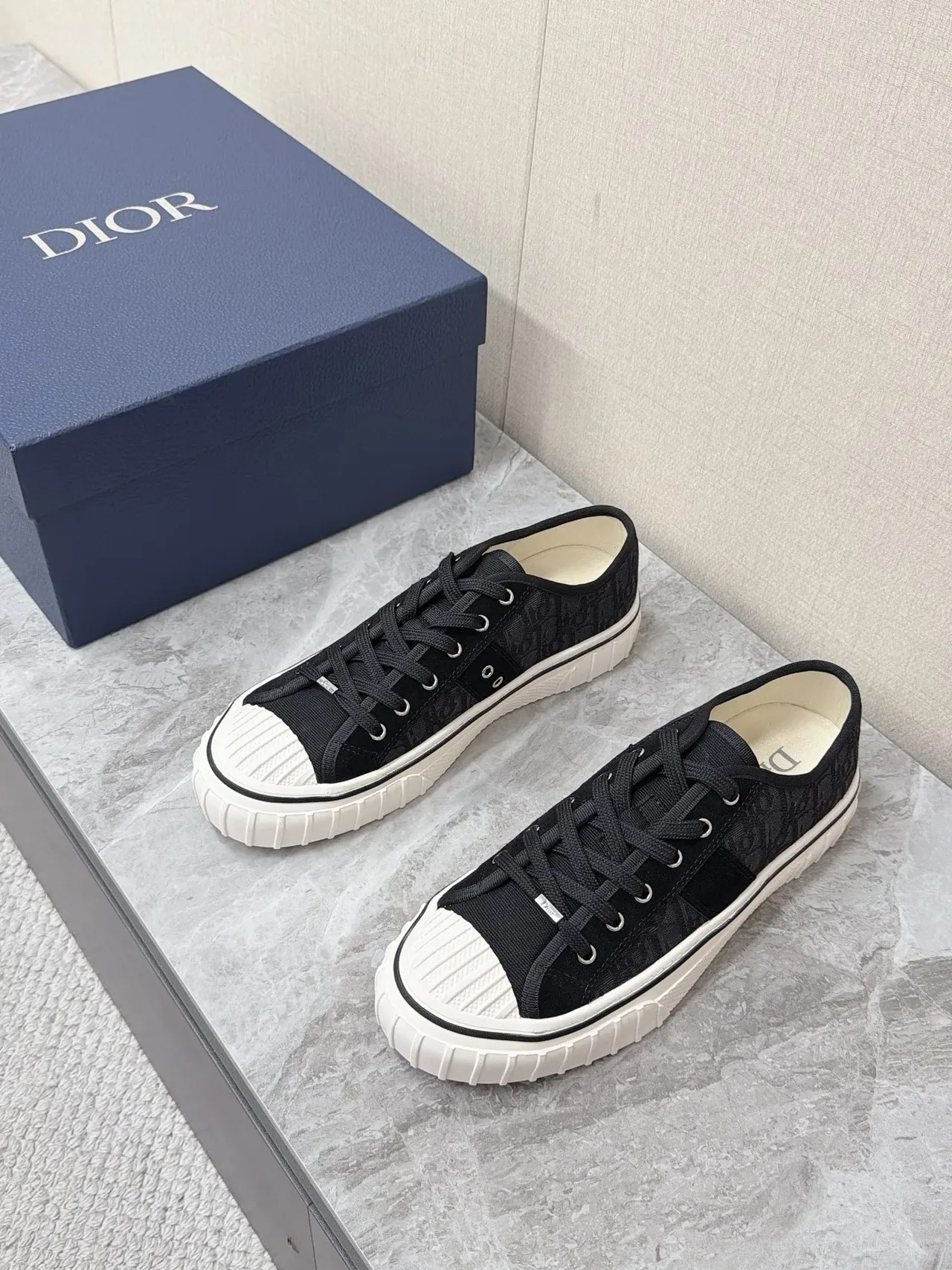 Dior Black White Monogrammed Fabric Upper Rubber Toe Cap Sneakers 6
