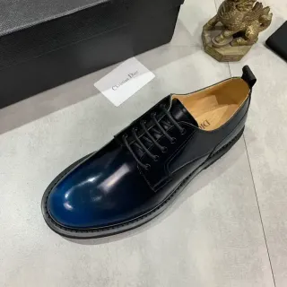 Dior Blue Black Glossy Two-Tone Patent Leather Cap Toe Oxford Shoes