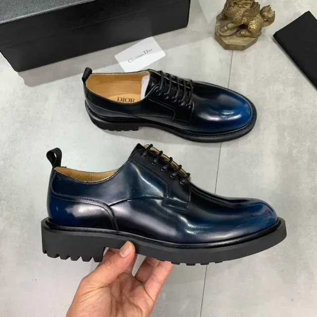 Dior Sapatos Oxford Couro Patentado Brilhante Dois Tons Azul Preto Bico 4