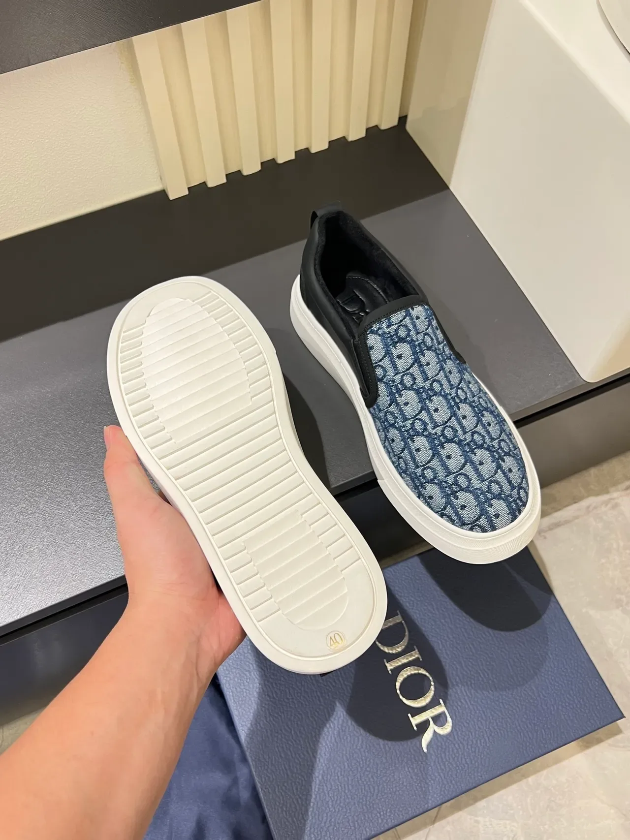 Dior Azul Negro Slip-On Jacquard Monogram Upper Lifestyle Zapatillas 3