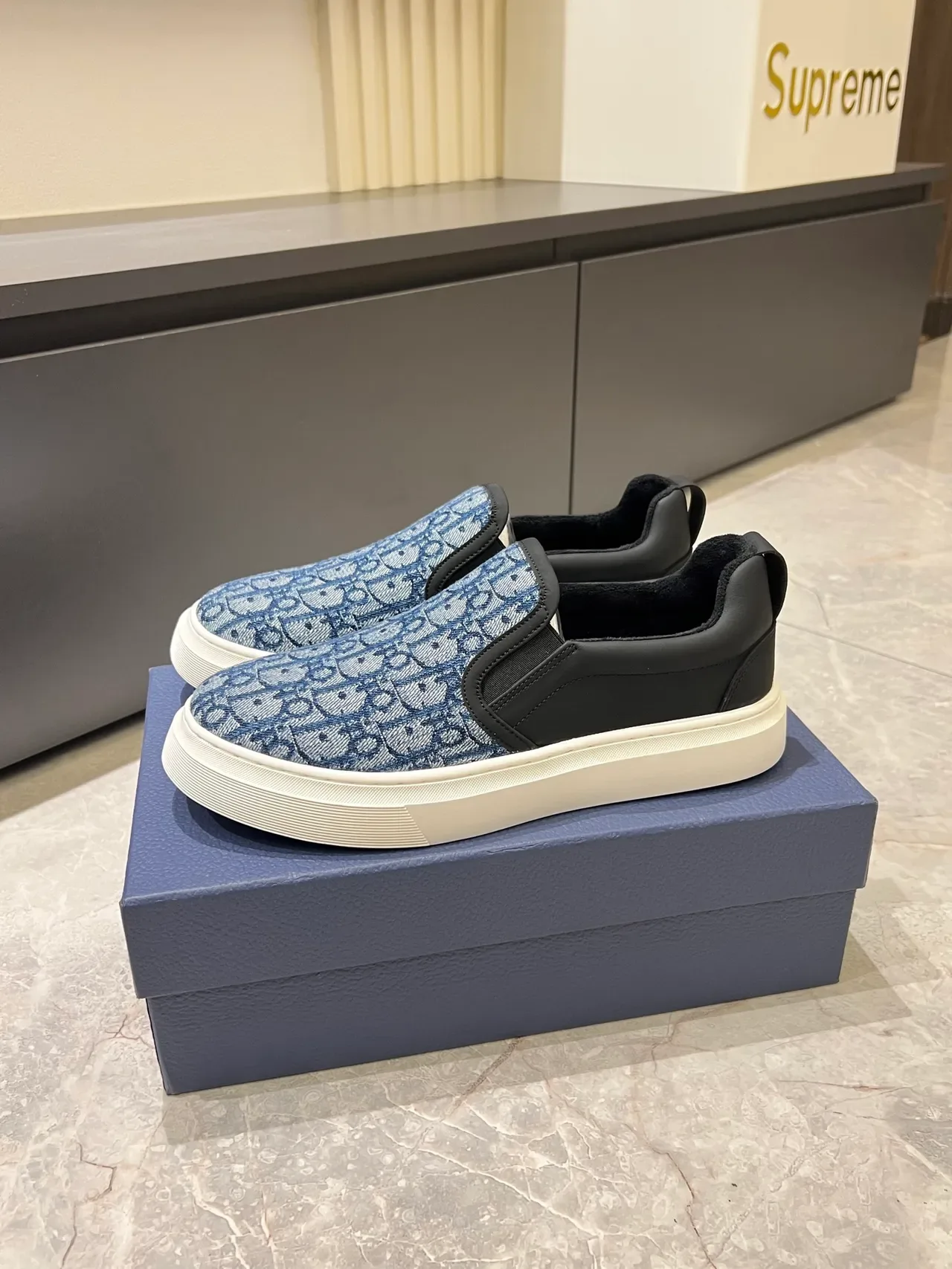 Dior Azul Negro Slip-On Jacquard Monogram Upper Lifestyle Zapatillas 4
