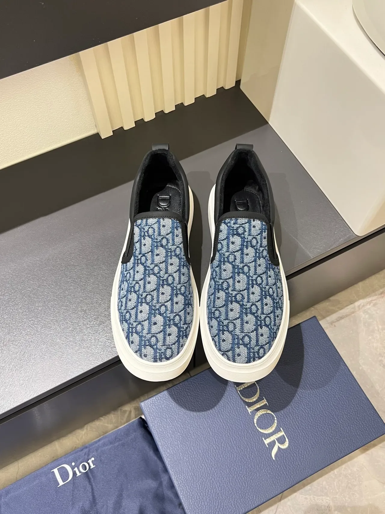 Dior Azul Negro Slip-On Jacquard Monogram Upper Lifestyle Zapatillas 5