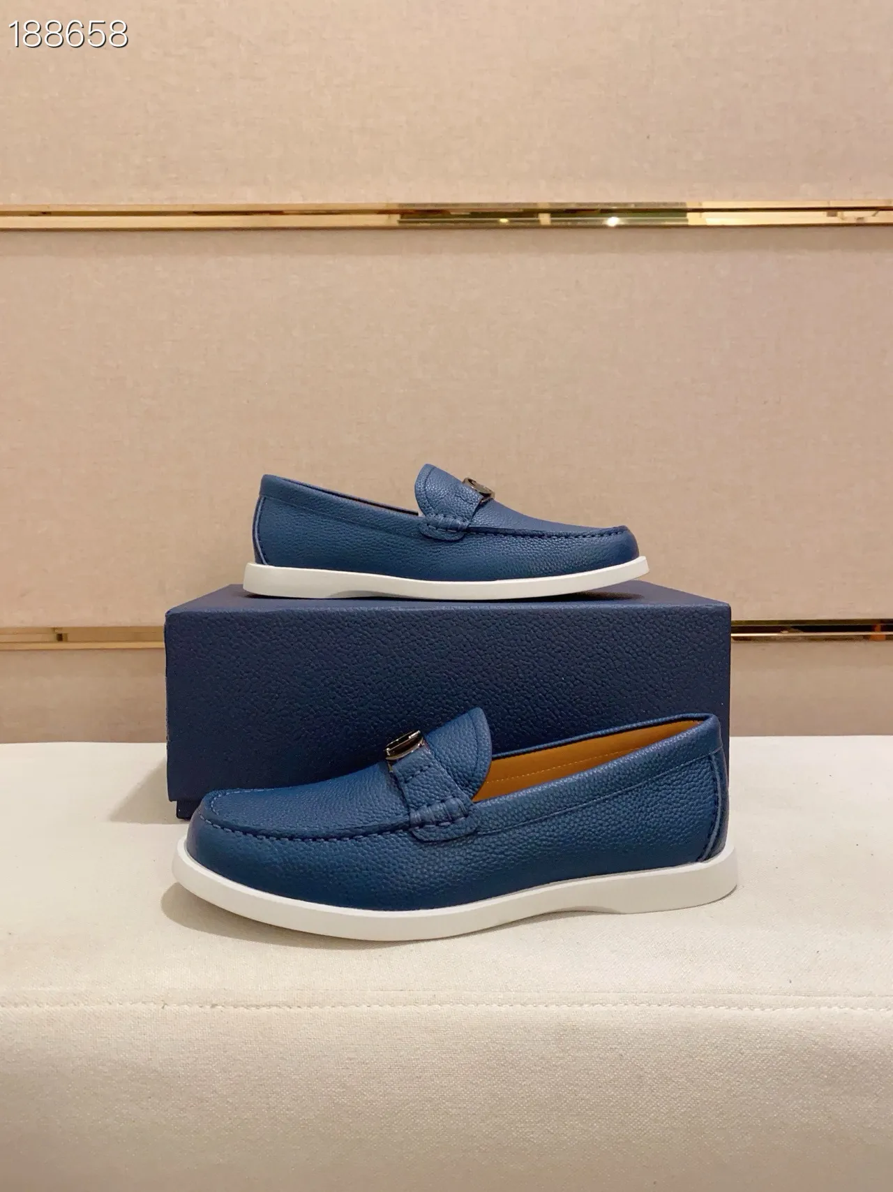 Dior Blue White Pebbled Leather CD Buckle Hardware Loafer 8