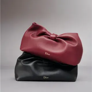 Dior Bow Burgundy Black Oversized Closure Structured Silhouette Envelope Clutch