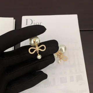 Dior Bow Motif Pearl Drop Earrings